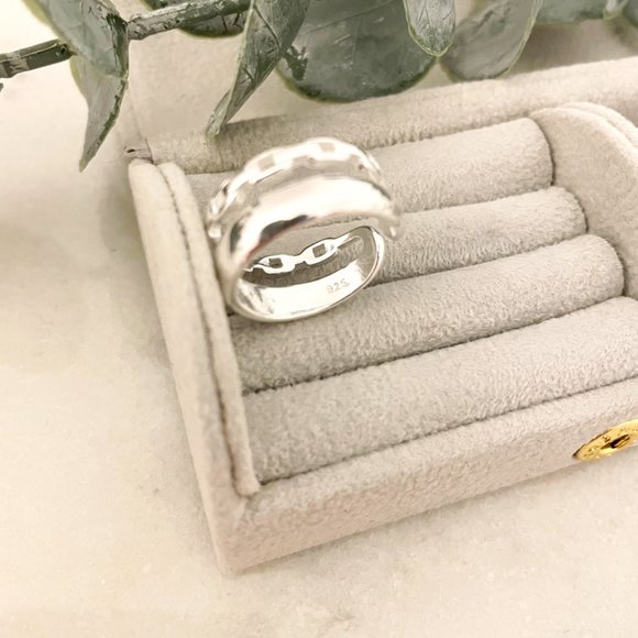 925 Sterling Silver Chain Link Ring Double Layer Stacking Ring Minimalist Ring - Picture 3 of 7